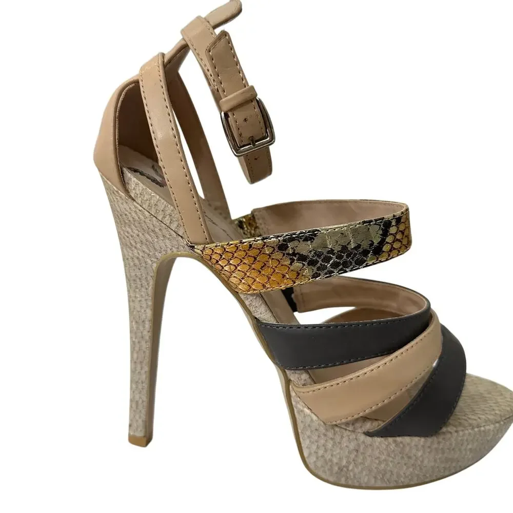 Penny Loves Kenny Womens 8.5M Stiletto heels‎ Sandals Black Tan Ankle Strappy - Picture 4 of 13